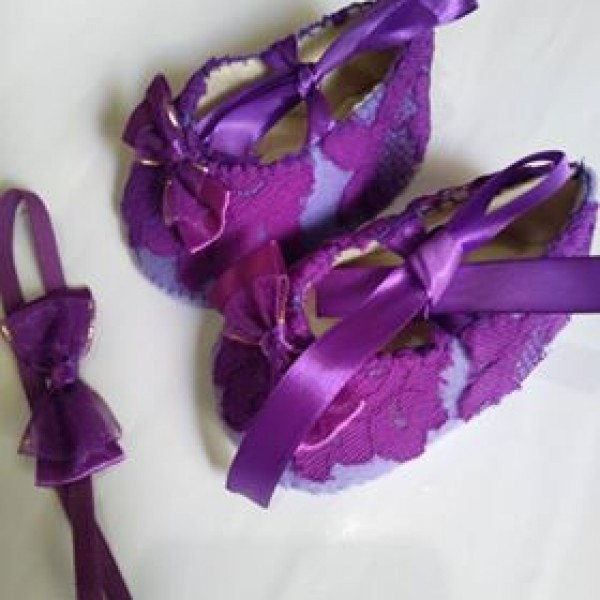 Sepatu Bayi Prewalker Brokat  + Bandana 